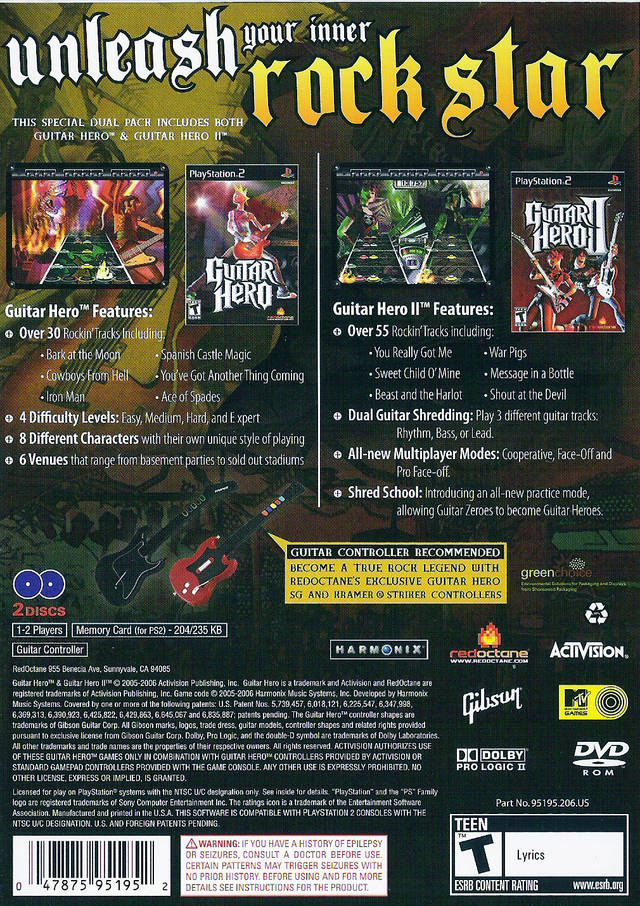 Guitar Hero + Guitar Hero 2 Double Pack - PS2