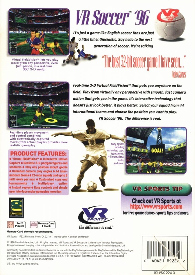 VR Soccer 96 (Long Box) - PS1