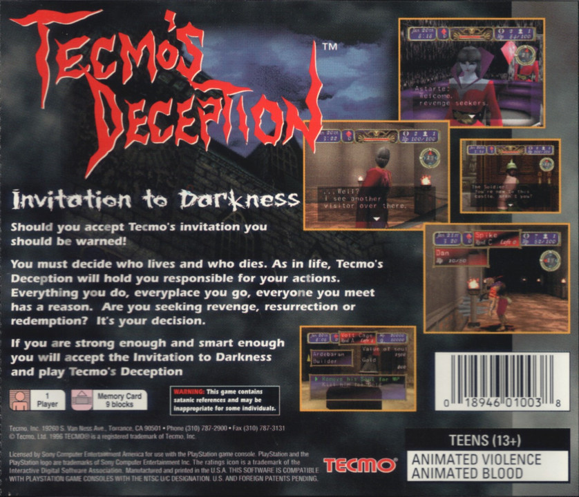 Tecmo's Deception: Invitation to Darkness - PS1