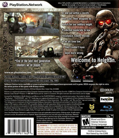 Killzone 2 (Sony PlayStation 3,) Disc & Manual