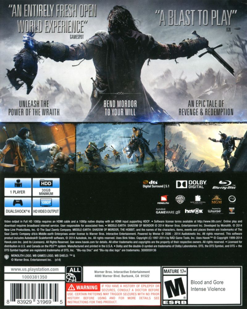 Middle Earth: Shadow of Mordor - PS4
